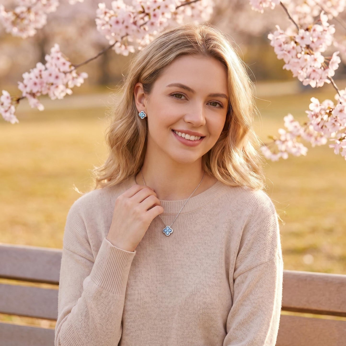 GLANZI Ice Blue Sparkle Set – Kleeblatt Schmuckset