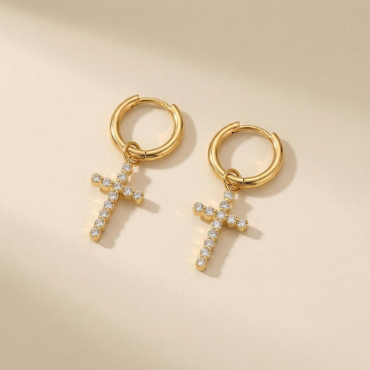 GLANZI Creolen mit Kreuz Anhänger