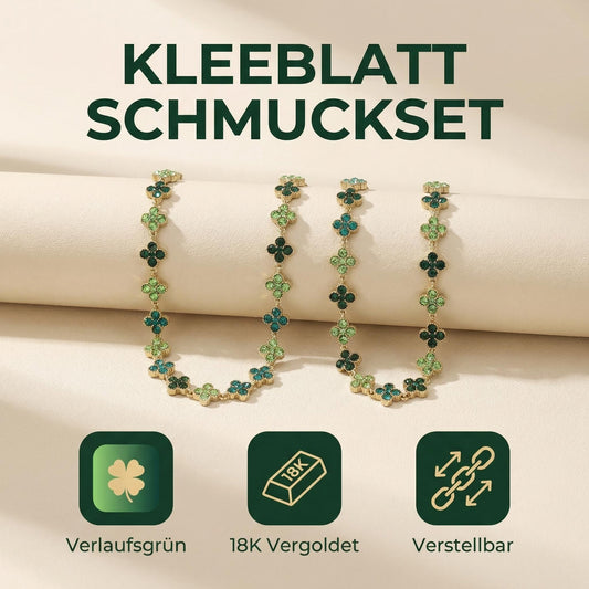 GLANZI Kleeblatt Schmuckset mit Grünem Zirkonia – Halskette & Armband