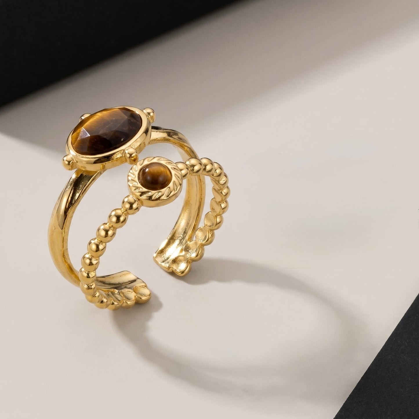 GLANZI Solara Ring - Doppelring mit Tigerauge