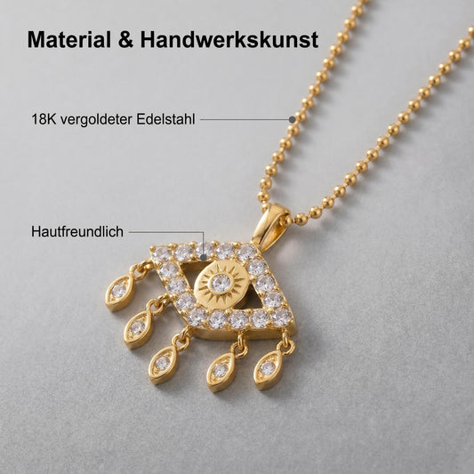 GLANZI Evil Eye Tassel Halskette – Zirkonia Anhänger mit Tropfen-Details, 18K Vergoldet