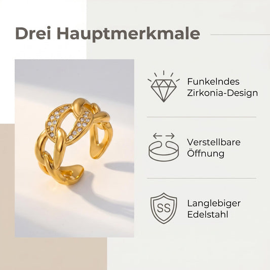 GLANZI Linked Glow Ring – Offener Kettenring mit Zirkonia