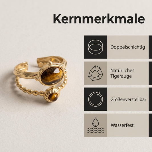GLANZI Solara Ring - Doppelring mit Tigerauge