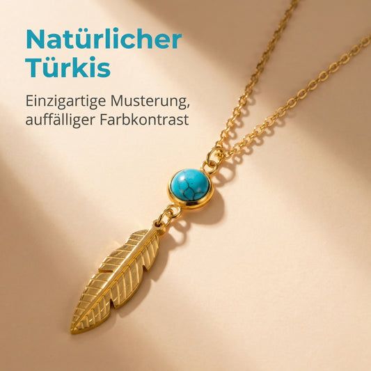 GLANZI Halskette mit Türkis und Federanhänger