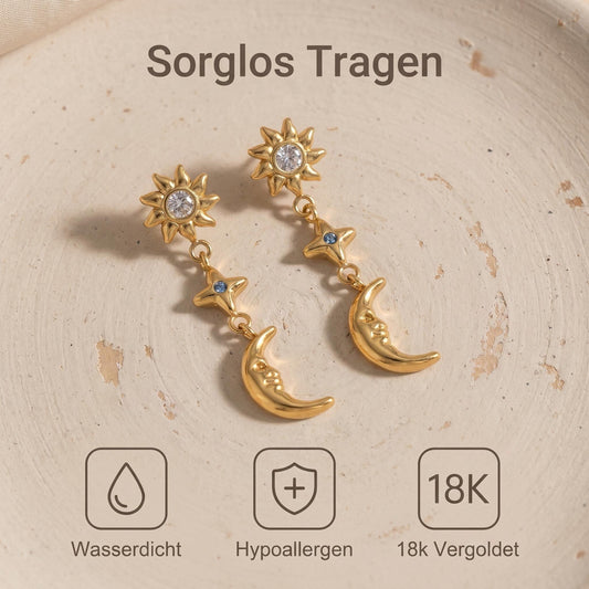 GLANZI Celestial Glow Schmuckset – Sonne, Mond & Stern mit Zirkonia, 18K Vergoldet