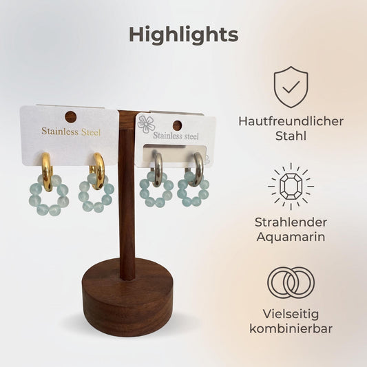GLANZI Aqua Orbit Ohrringe – Versetzte Ringe mit Aquamarin