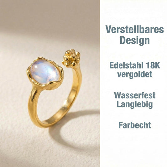 GLANZI Blumen Ring mit Glasstein