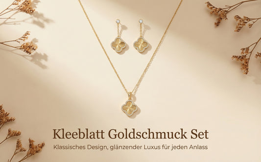 Vierblättriges Kleeblatt Schmuck-Set – Halskette, Armband & Ohrringe