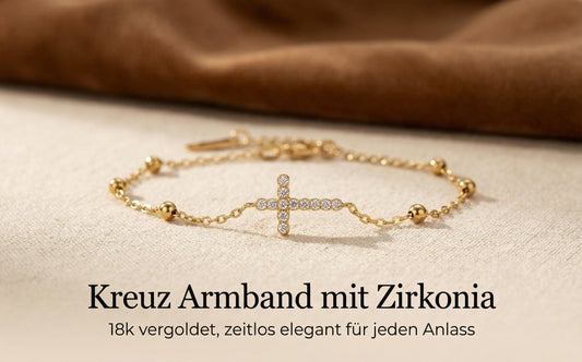 GLANZI Goldene Perlen Armband Kreuz Strass
