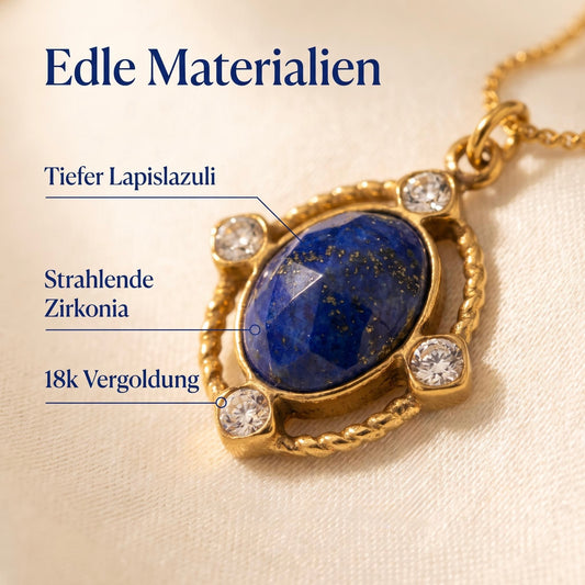 GLANZI Midnight Aura Halskette – Lapislazuli-Anhänger mit Zirkonia, 18K Vergoldet