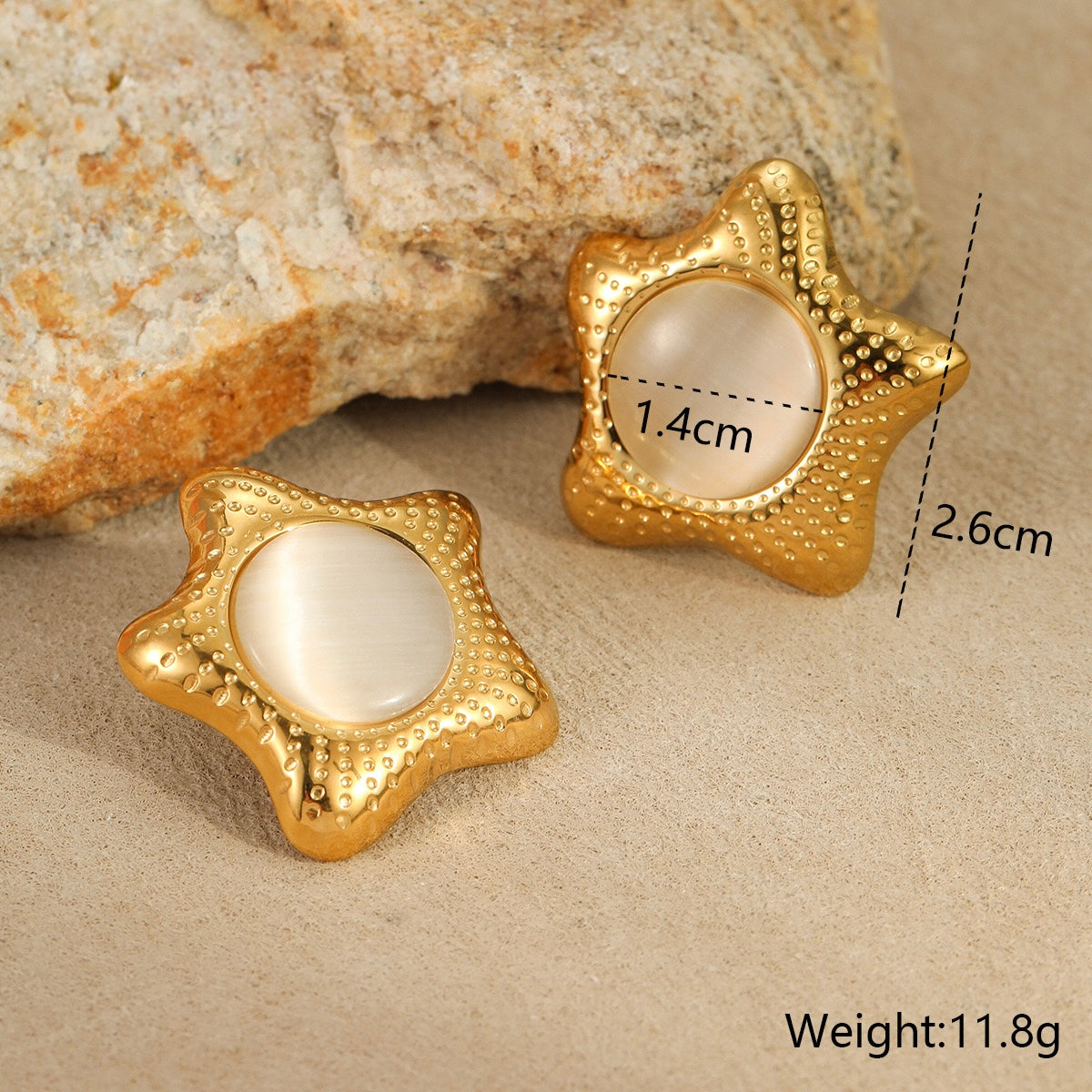 GLANZI Schmuck-Set – Stern Ohrstecker & Ring mit Katzenauge, 18K Edelstahl