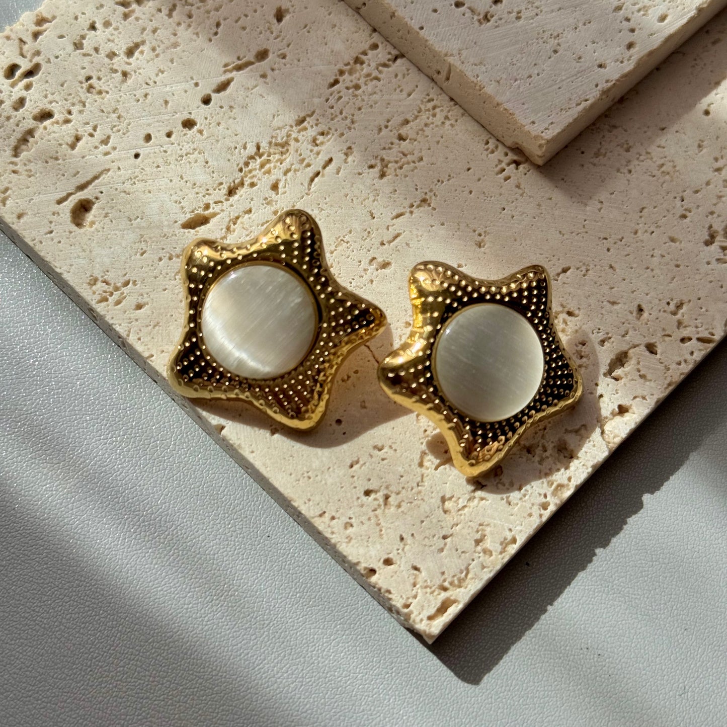 GLANZI Schmuck-Set – Stern Ohrstecker & Ring mit Katzenauge, 18K Edelstahl