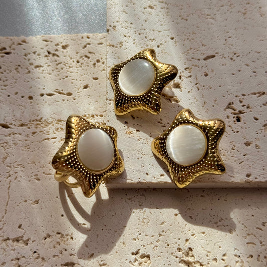 GLANZI Schmuck-Set – Stern Ohrstecker & Ring mit Katzenauge, 18K Edelstahl