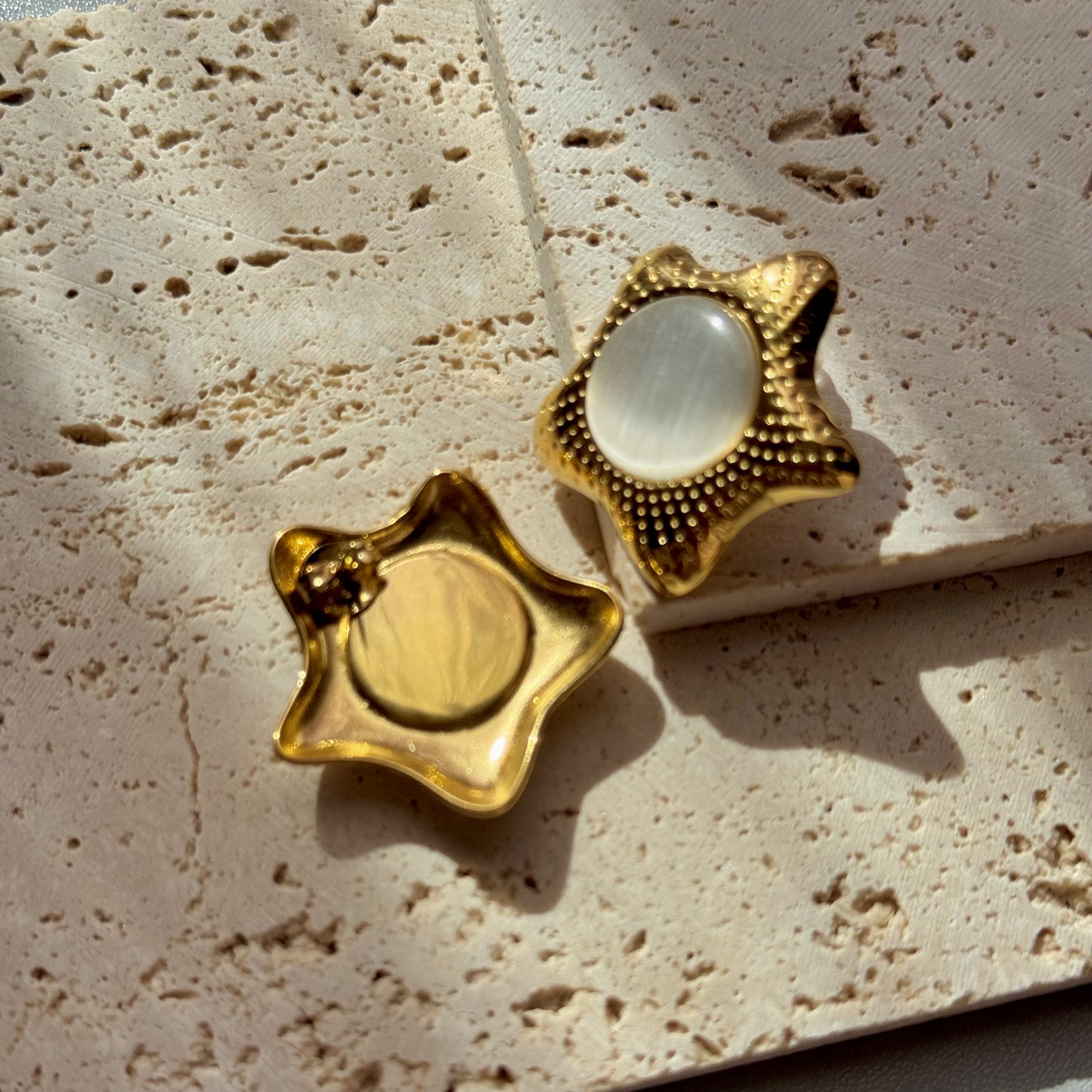 GLANZI Schmuck-Set – Stern Ohrstecker & Ring mit Katzenauge, 18K Edelstahl