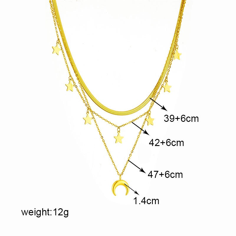 Dreilagige Halskette – Sterne & Mond Anhänger | 18K Vergoldeter Edelstahl Damen Schmuck