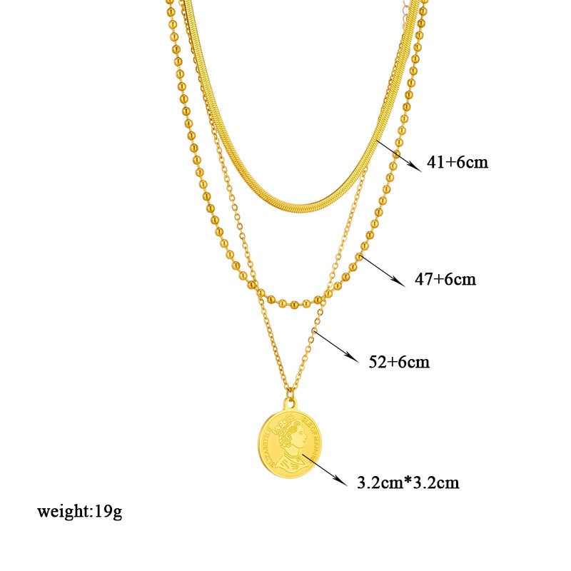 Dreilagige Halskette – Königin Münze Anhänger | 18K Vergoldeter Edelstahl Damen Schmuck