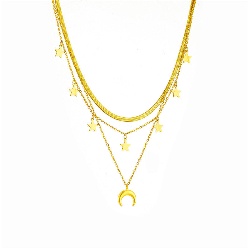 Dreilagige Halskette – Sterne & Mond Anhänger | 18K Vergoldeter Edelstahl Damen Schmuck
