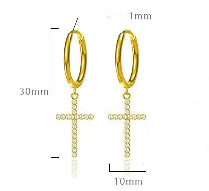 Kreuz Ohrringe mit Zirkonia – 18K Vergoldeter Edelstahl Damen Schmuck