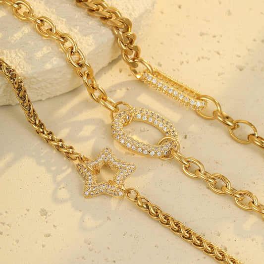 Zirkonia Armband – Stern, Kreis & U-Form Design