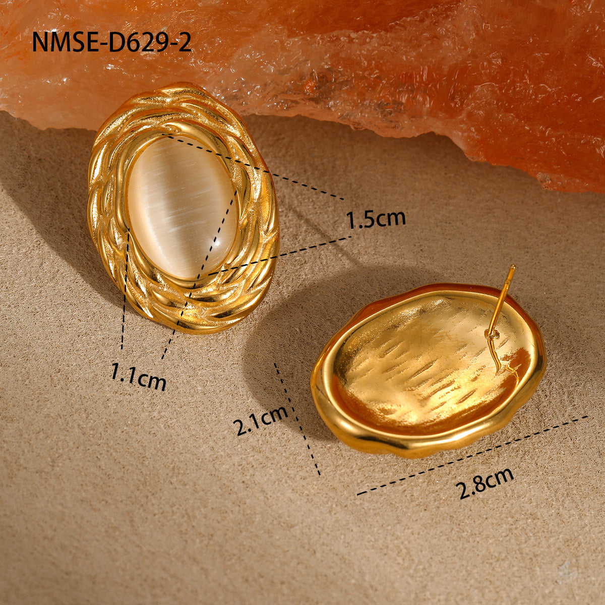 GLAMZI Vintage Ohrringe – 18K Vergoldeter Edelstahl mit Weißem Katzenauge Stein