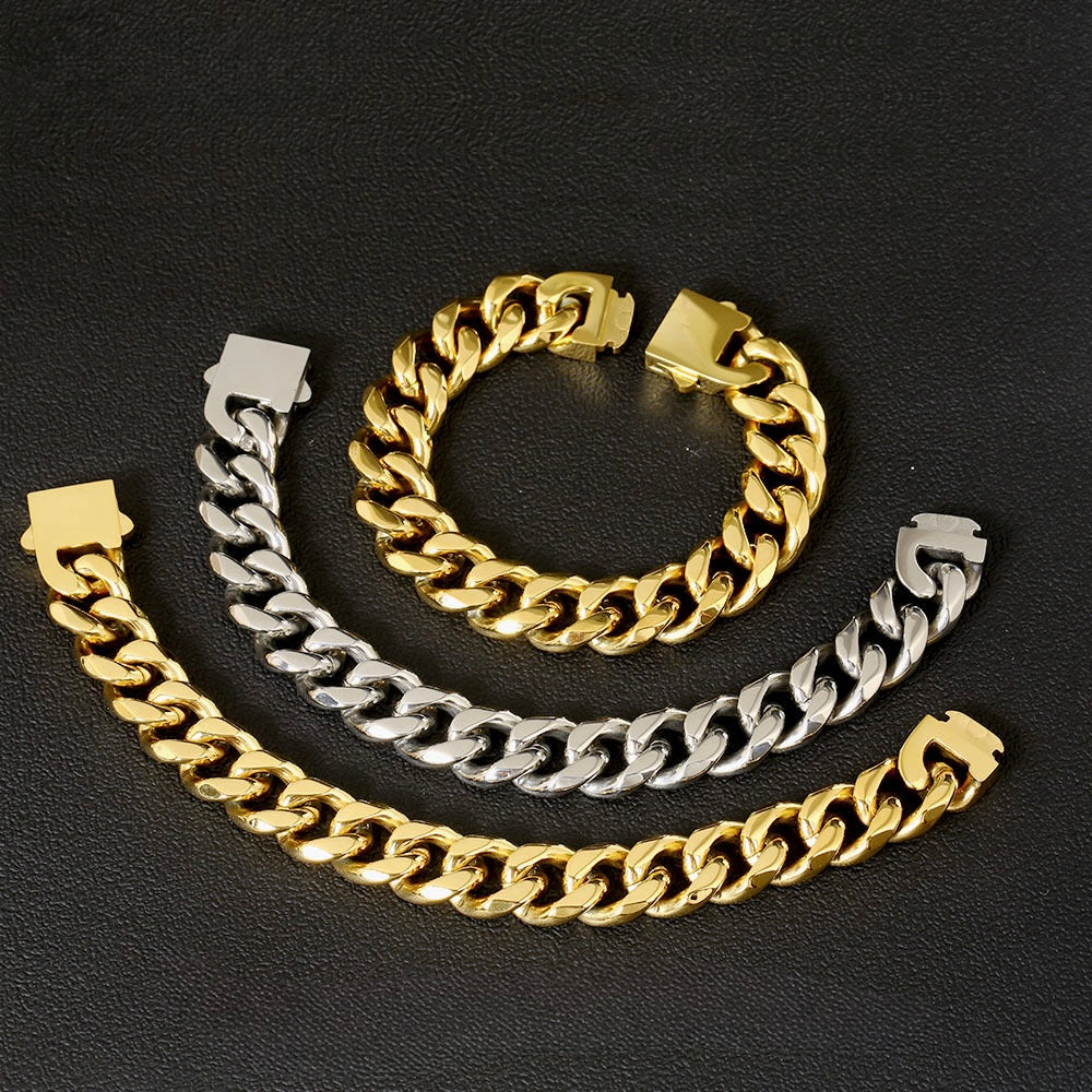 Cuban Link Herren Armband – 18K Vergoldeter Titanstahl 15mm