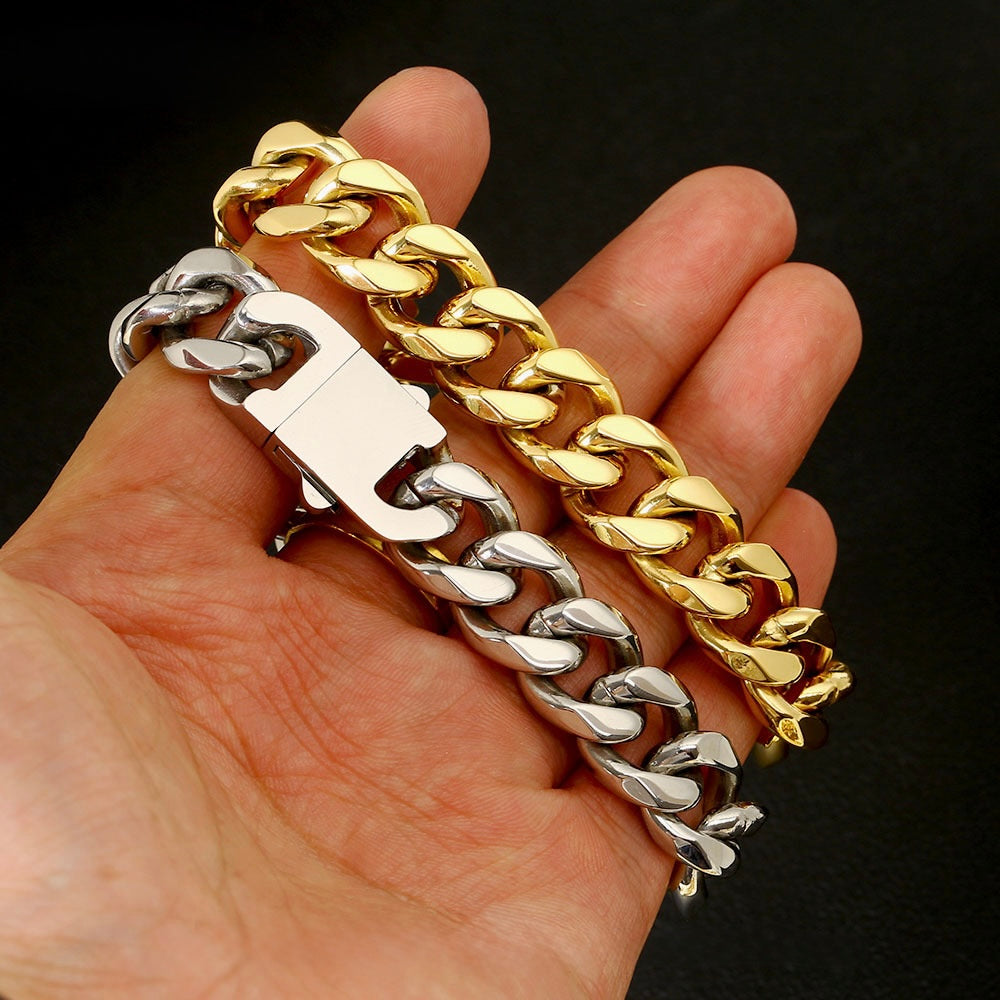 Cuban Link Herren Armband – 18K Vergoldeter Titanstahl 15mm