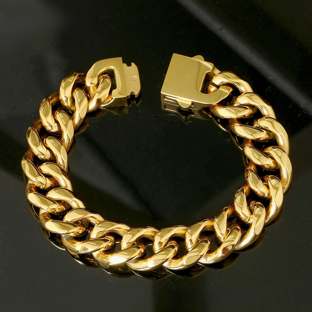 Cuban Link Herren Armband – 18K Vergoldeter Titanstahl 15mm