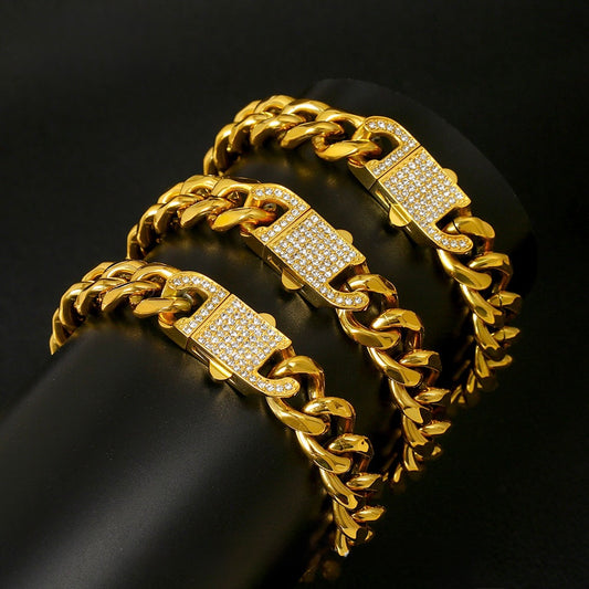 uban Link Herren Armband – 18K Vergoldet, Zirkonia 15mm