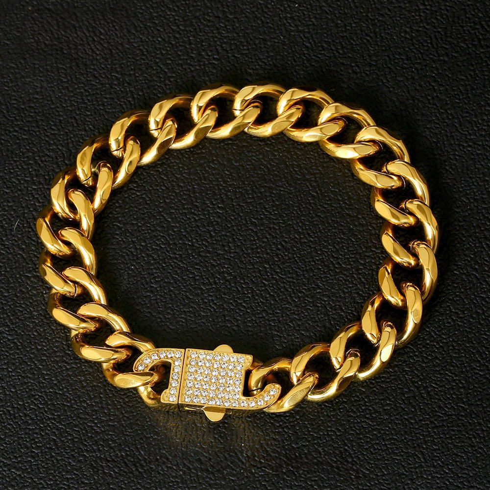 uban Link Herren Armband – 18K Vergoldet, Zirkonia 15mm