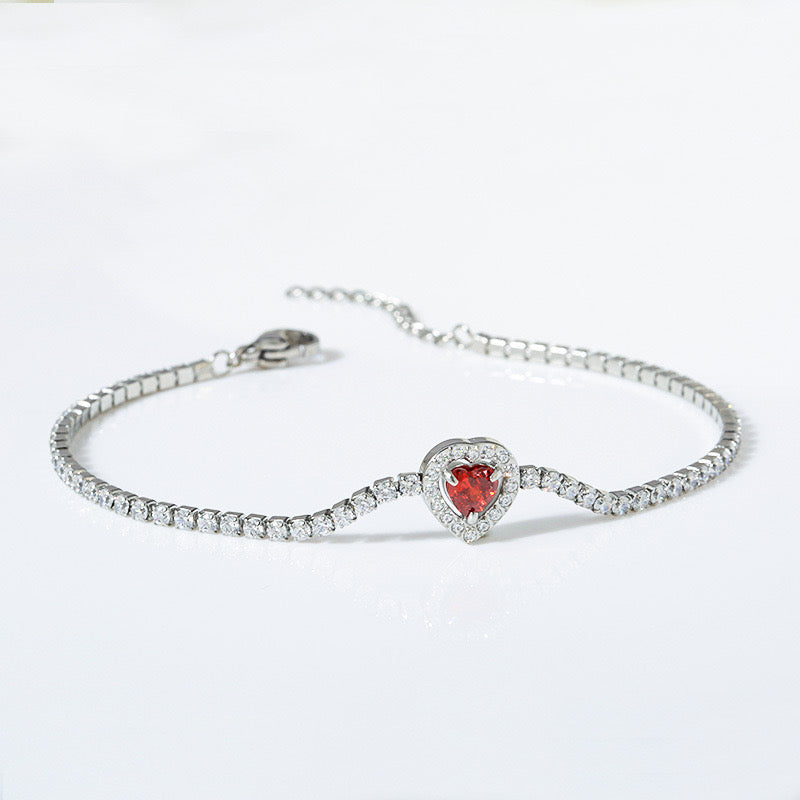 GLANZI Herz Armband mit Zirkonia – 18K Vergoldeter Edelstahl, Verstellbar 17 + 4 cm, Gold / Silber