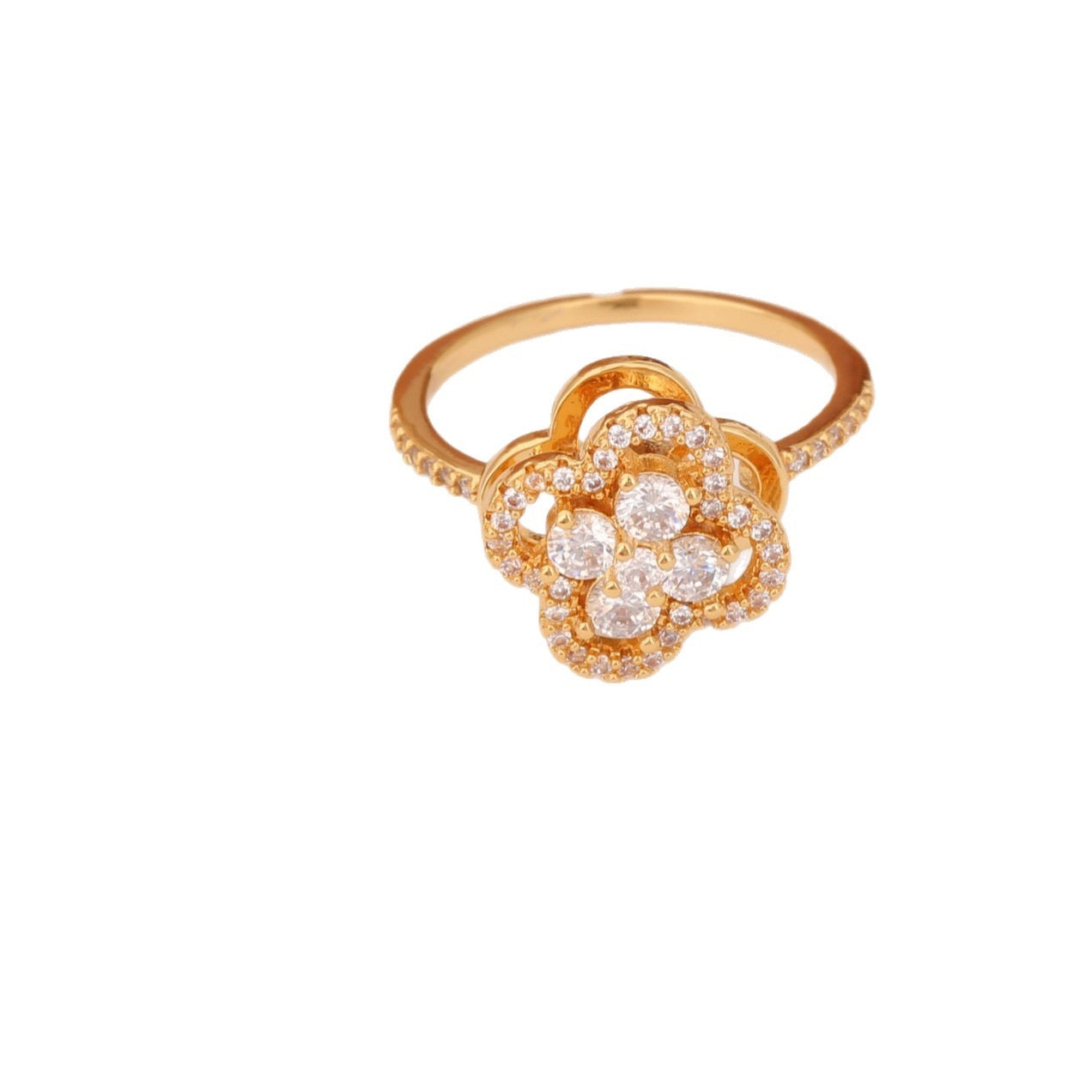 Drehbarer Kleeblatt Ring – 18K Vergoldet mit Zirkonia