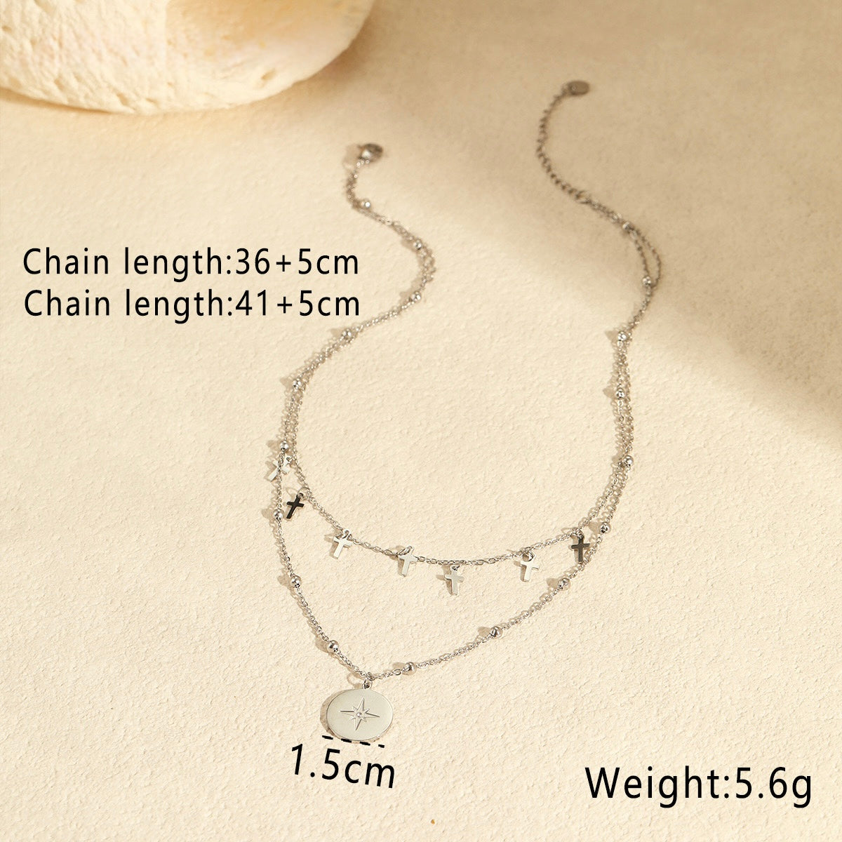 GLANZI Doppelreihige Halskette – Kreuz & Sternenmedaillon Anhänger, 18K Vergoldeter Edelstahl