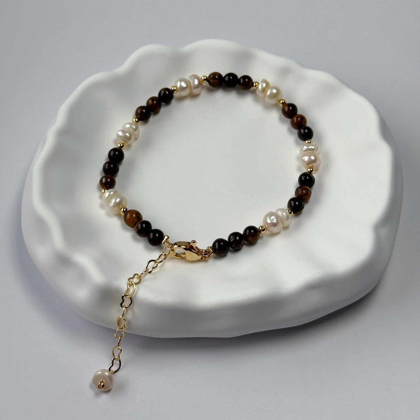Tigerauge Armband mit Süßwasserperlen
