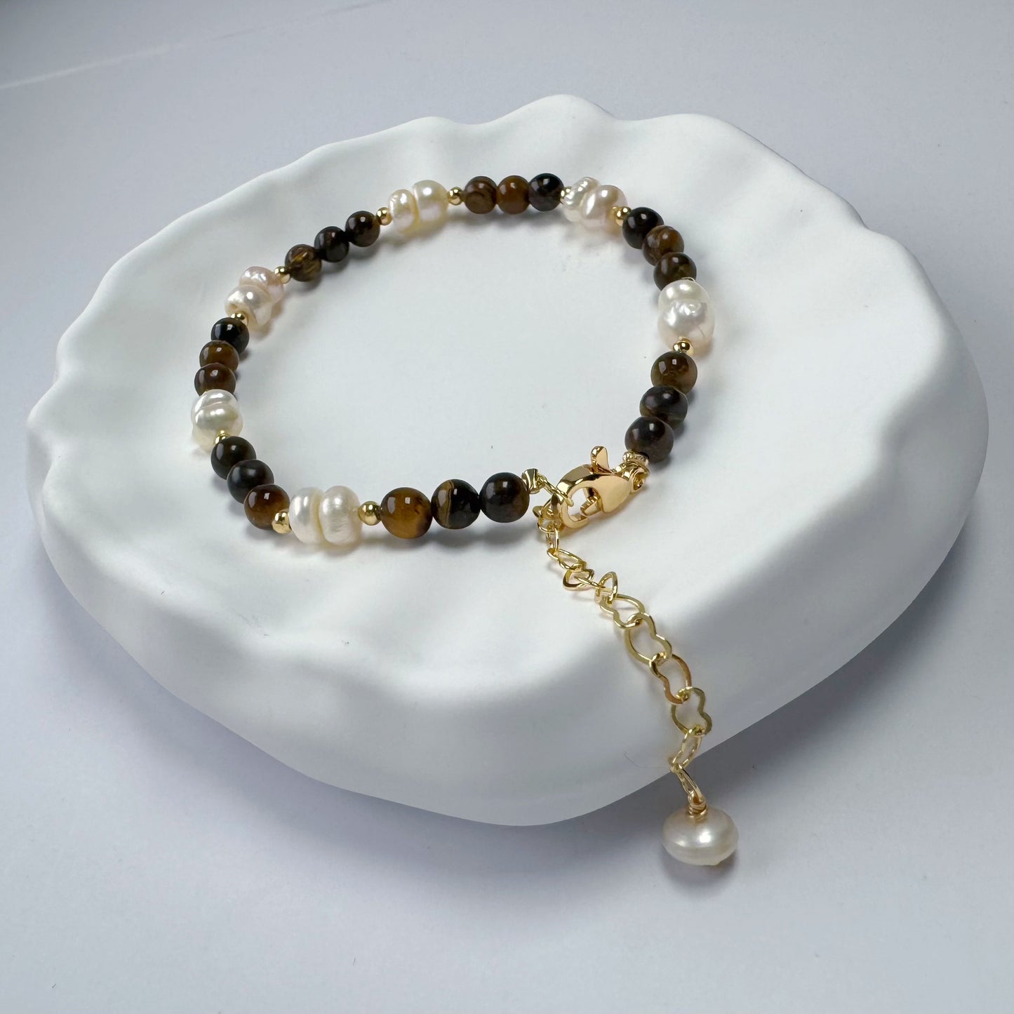 Tigerauge Armband mit Süßwasserperlen