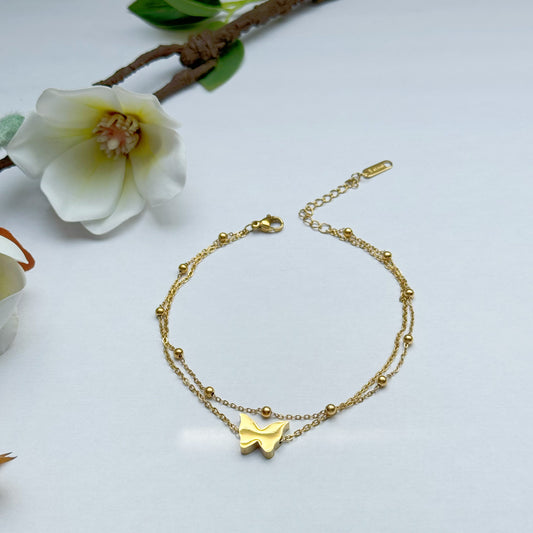 Doppellagige Fußkette mit Schmetterling