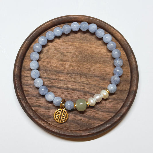 Aquamarin Armband mit Süßwasserperlen und Hetian-Jade