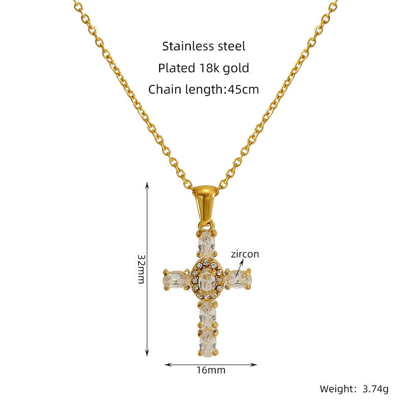 GLANZI Vintage Kreuz Halskette mit Zirkonia
