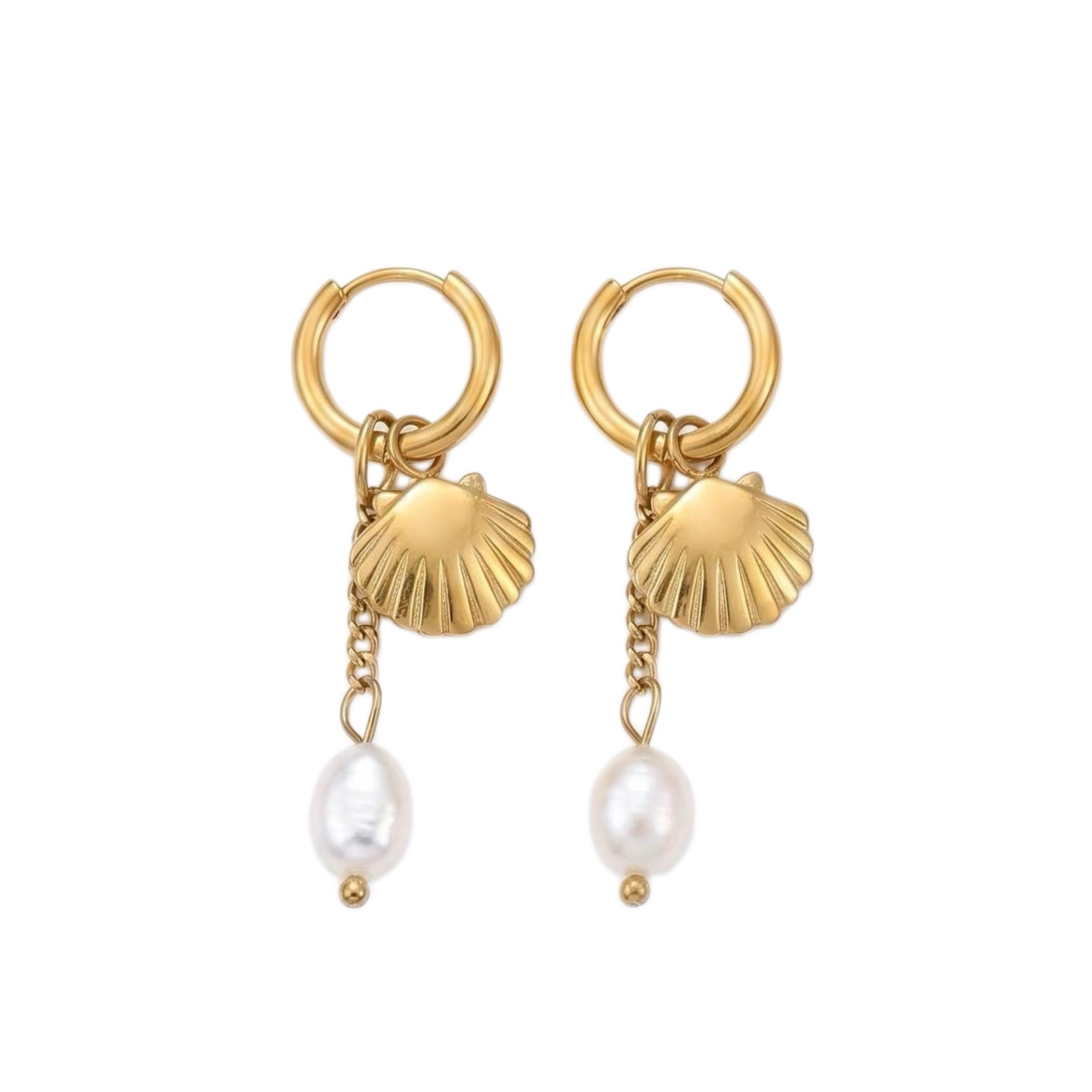 GLANZI Ocean Glow Ohrringe – Muschel & Perle, 2 Längen, Wandelbares Design, 18K Vergoldet