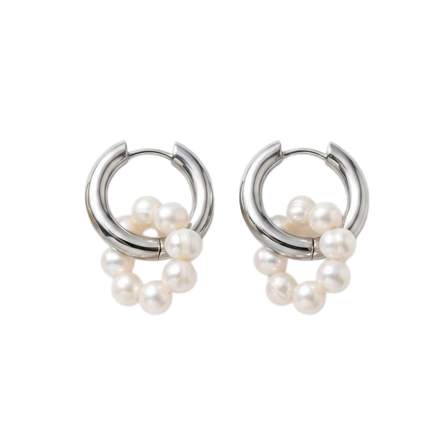 GLANZI Pearl Orbit Ohrringe – Versetzte Ringe mit Naturperlen, 18K Vergoldet
