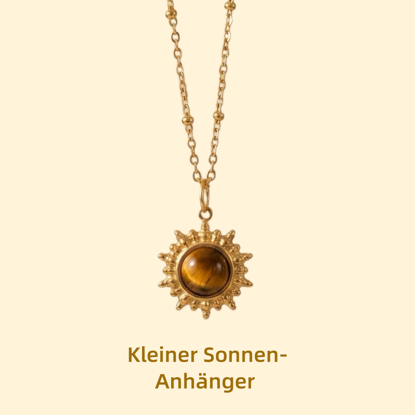 GLANZI Tiger Sun Halskette – Sonnenanhänger mit Tigerauge, 18K Vergoldet