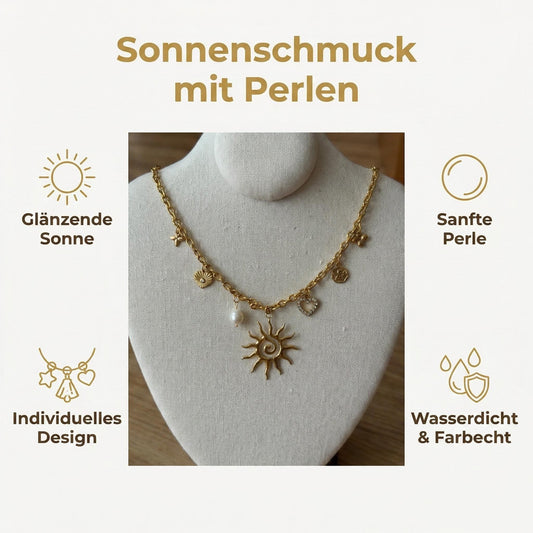 GLANZI Charm Halskette – Sonnen- & Perlen Anhänger