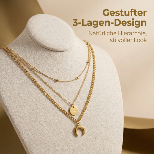 GLANZI Celestial Layers Halskette – Mond & Medaillon Anhänger