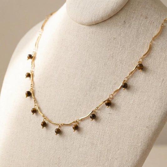 GLANZI Halskette mit Tigerauge & Tassel-Anhänger