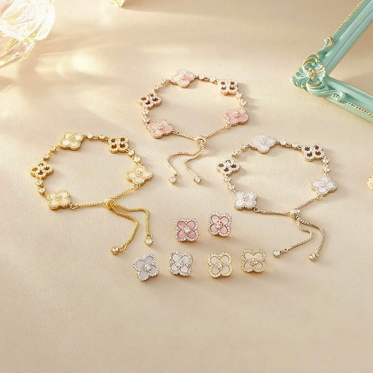 GLANZI Kleeblatt-Armband – ultra glänzend mit Zirkonia in Gold, Silber & Rosé