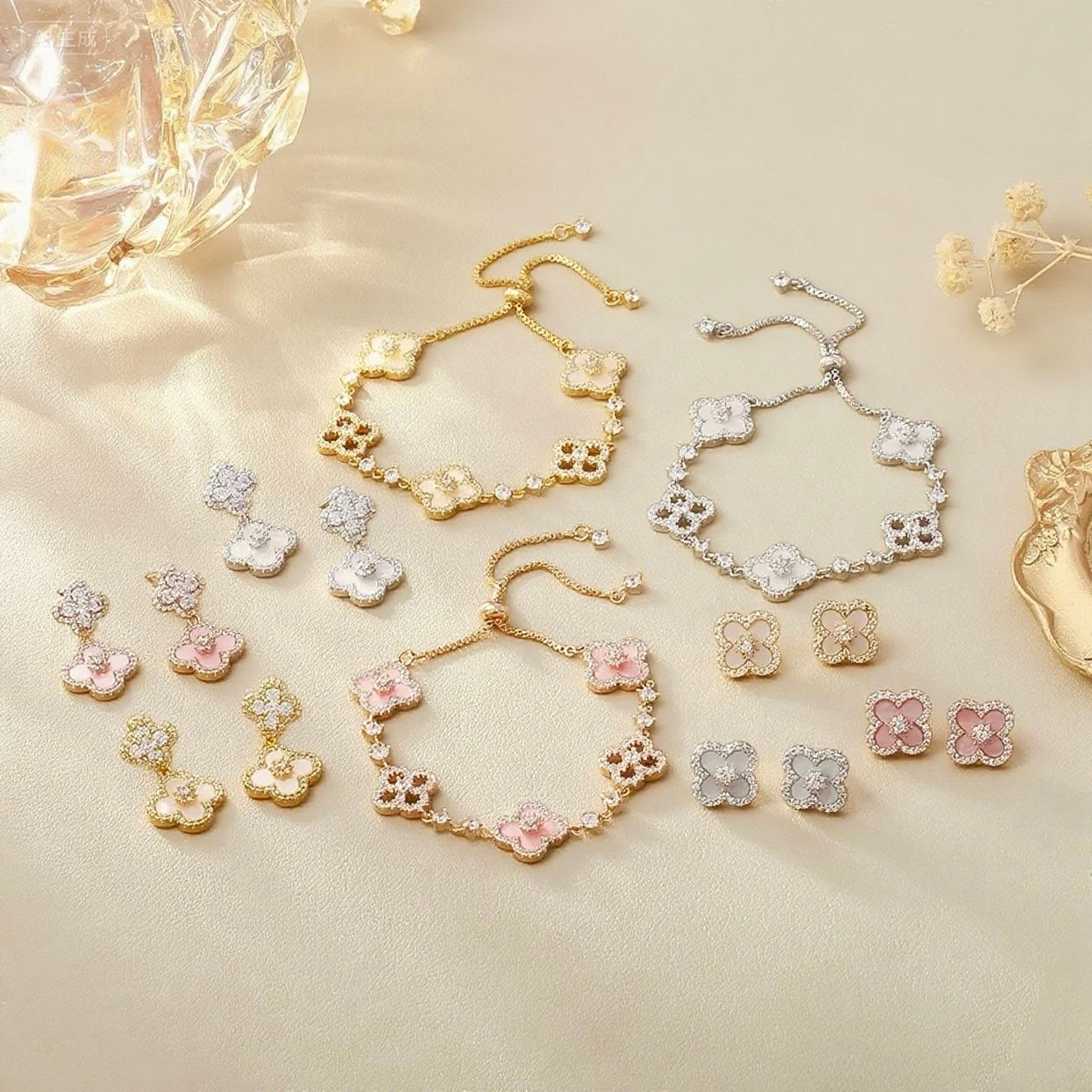 GLANZI Kleeblatt-Armband – ultra glänzend mit Zirkonia 💎🍀 in Gold, Silber & Rosé