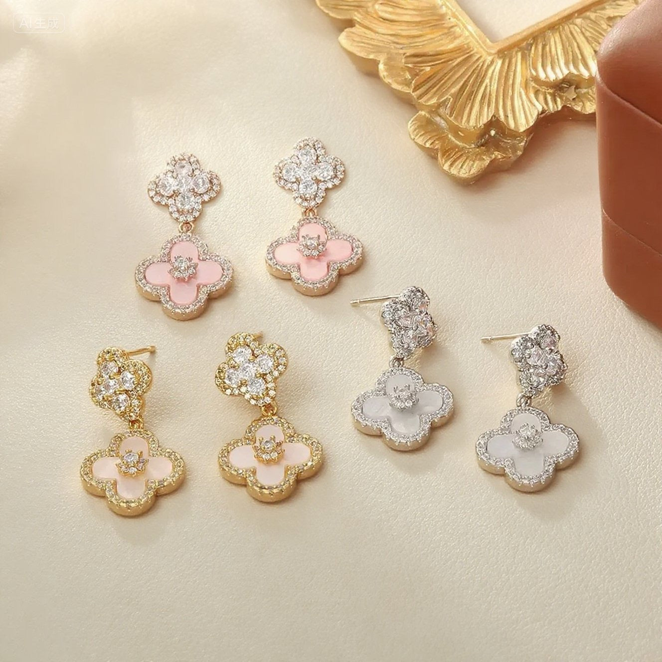 GLANZI Kleeblatt-Ohrringe – Zirkonia-Glanz 💎🍀 in Gold, Silber & Rosé, mit 925er Silberstecker