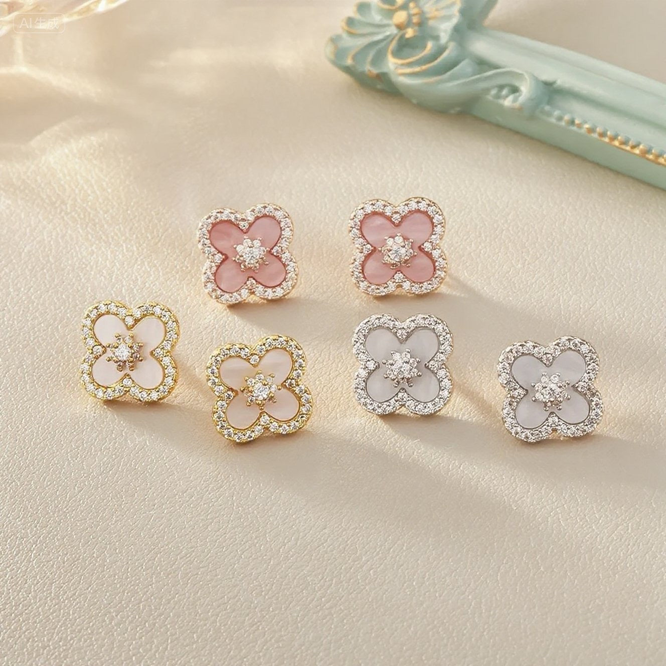 GLANZI Kleeblatt-Ohrstecker – glänzende Zirkonia 💎🍀 in Gold, Silber & Rosé