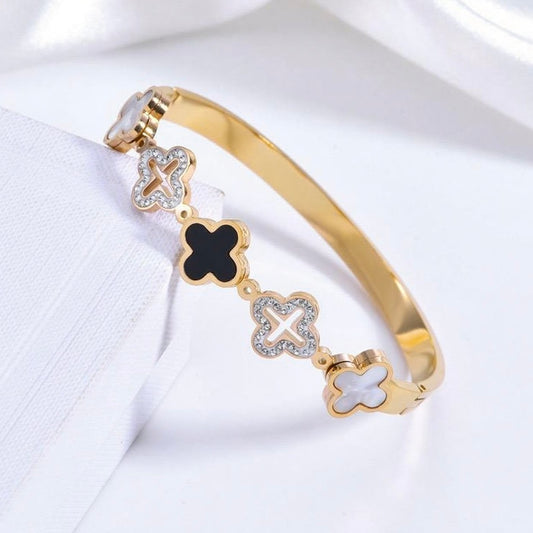 GLANZI Kleeblatt-Armreif – 18K vergoldeter Edelstahl 🍀💎 dein eleganter Glücksbringer