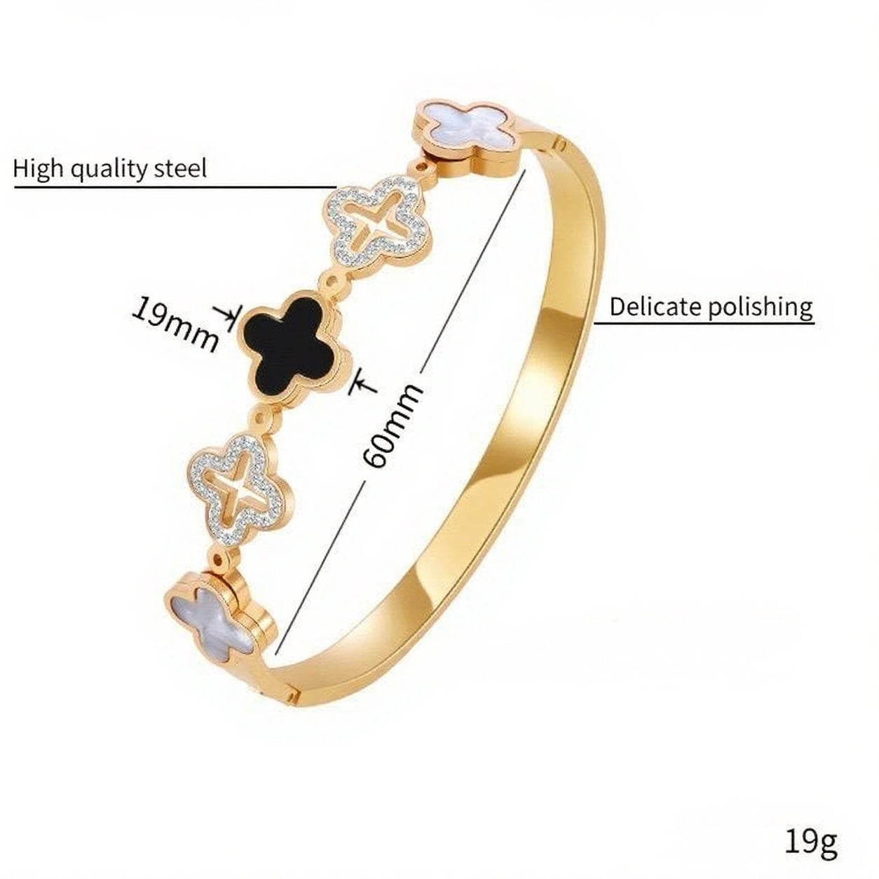 GLANZI Kleeblatt-Armreif – 18K vergoldeter Edelstahl 🍀💎 dein eleganter Glücksbringer
