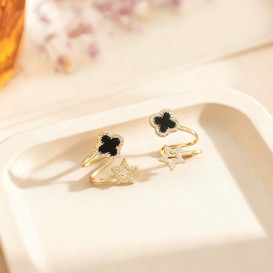 Ohrrstecker mit Schwarzem Kleeblatt & Stern